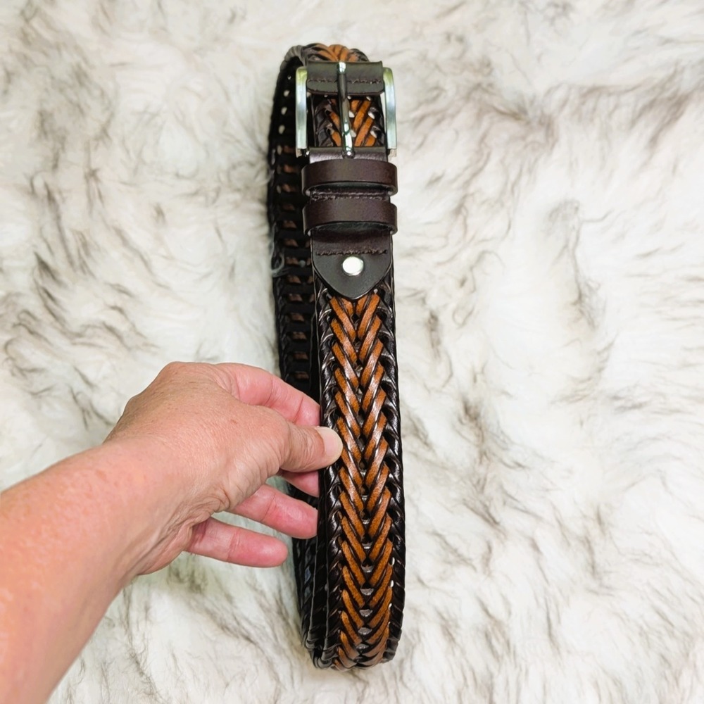 Mens Classic Woven Braided Leather Belt Brown Golf 44"